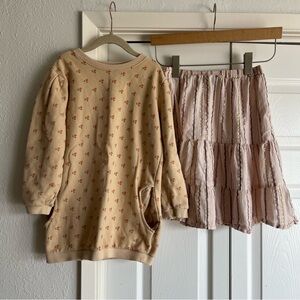 Emile et Ida floral sweater tunic + stripe skirt